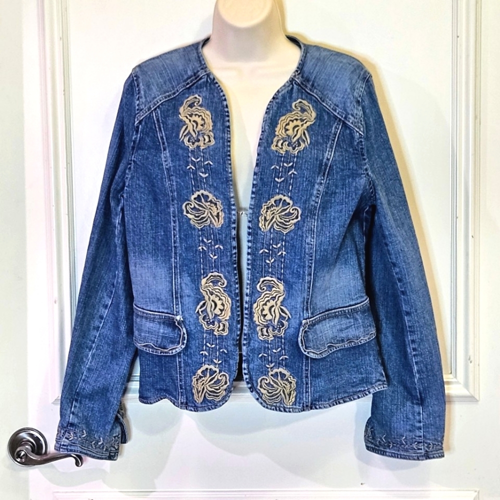 Denim Embroidered Jean Jacket - Blue